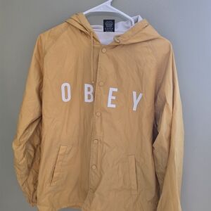 OBEY Men's Yellow Hooded Coach Jacket